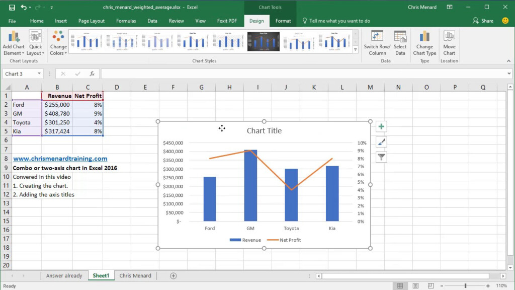 Create A Combo Chart Or Two axis Chart In Excel 2016 By Chris Menard 