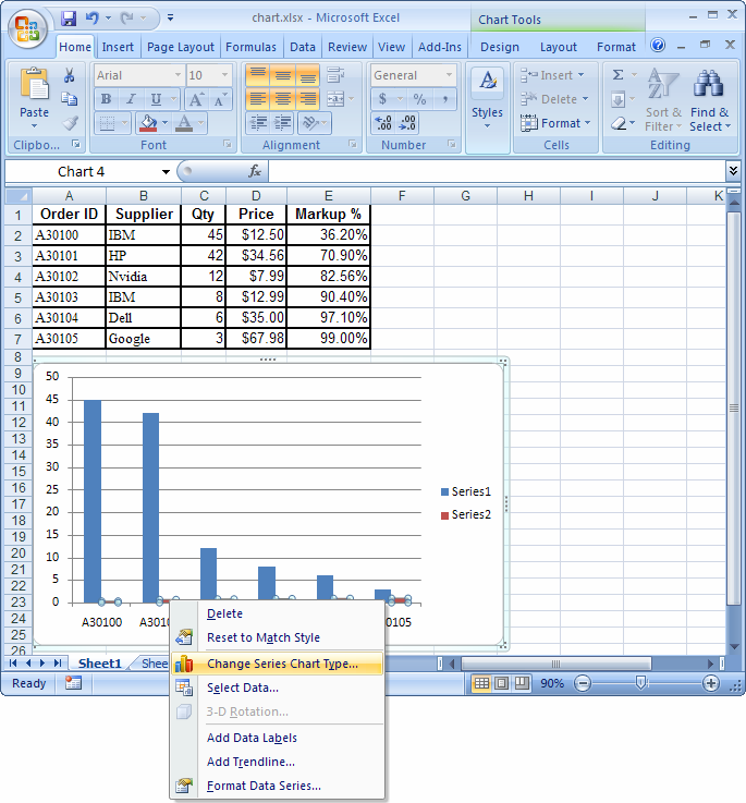 MS Excel 2007 Create A Chart With Two Y axes And One Shared X axis