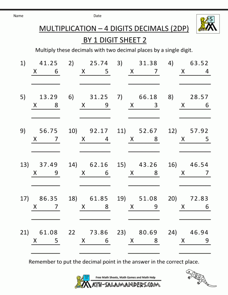 Multiplication Worksheets 4 Digit By 1 Digit Printable Multiplication 