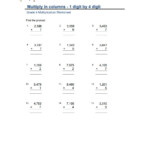 Multiply In Column 1 Digit By 4 Digit Worksheet