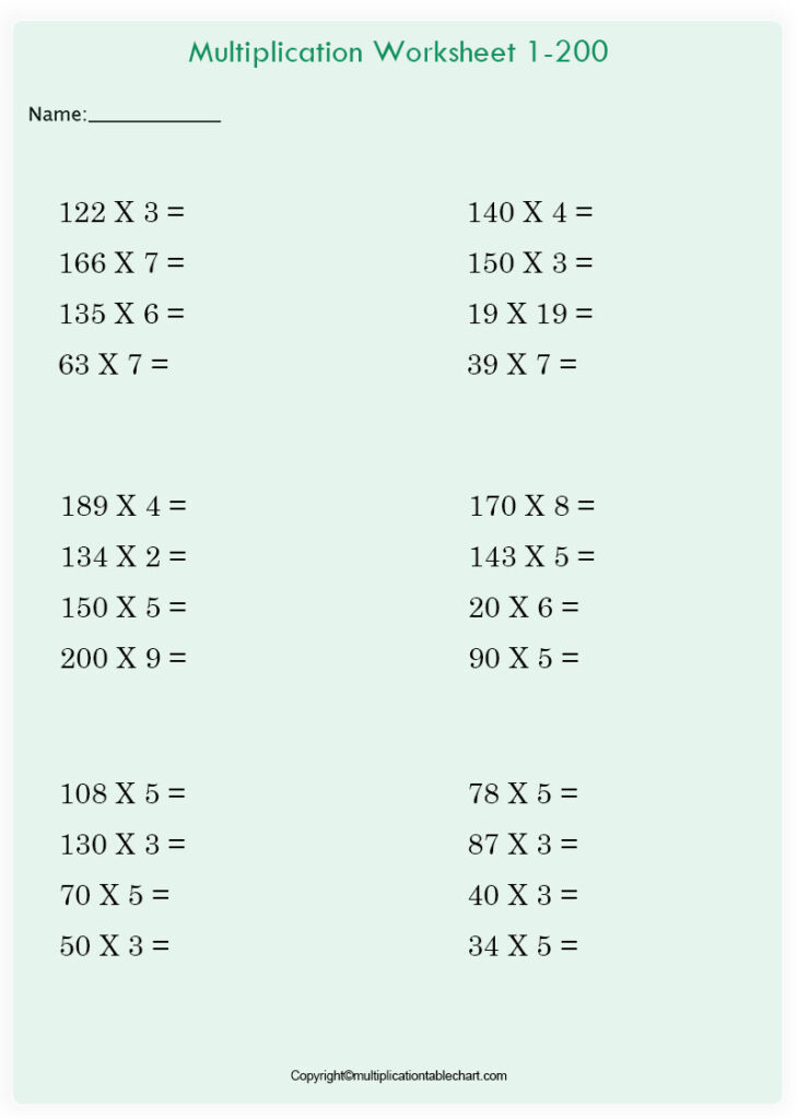 Free Printable Multiplication Chart 1 200 Table In PDF