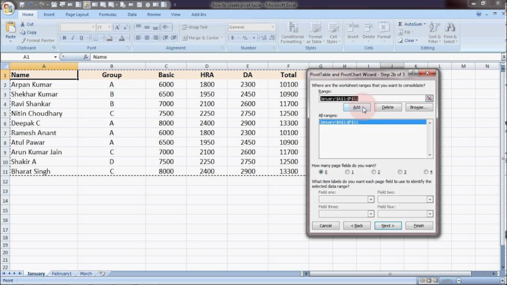 How To Create A Pivot Table For Multiple Worksheets In Excel 2010 