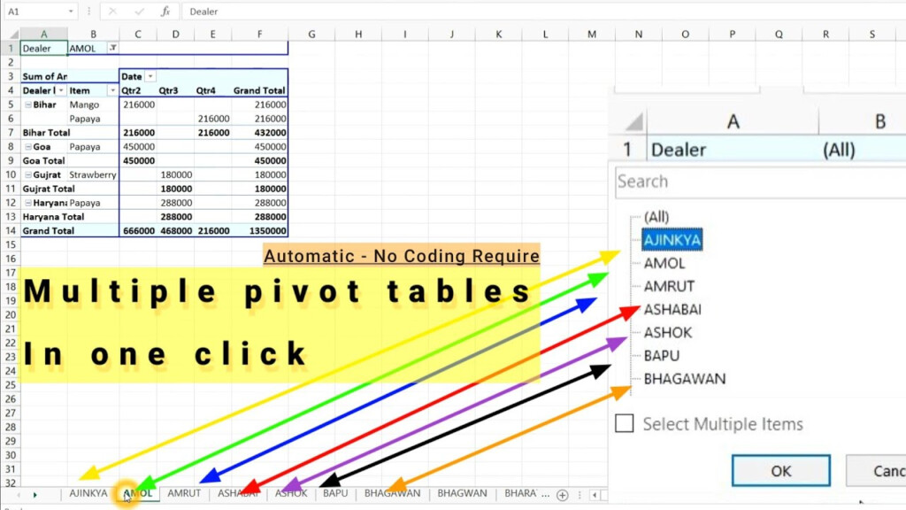 How To Generate Multiple Pivot Table Sheets From Single Pivot Table In 