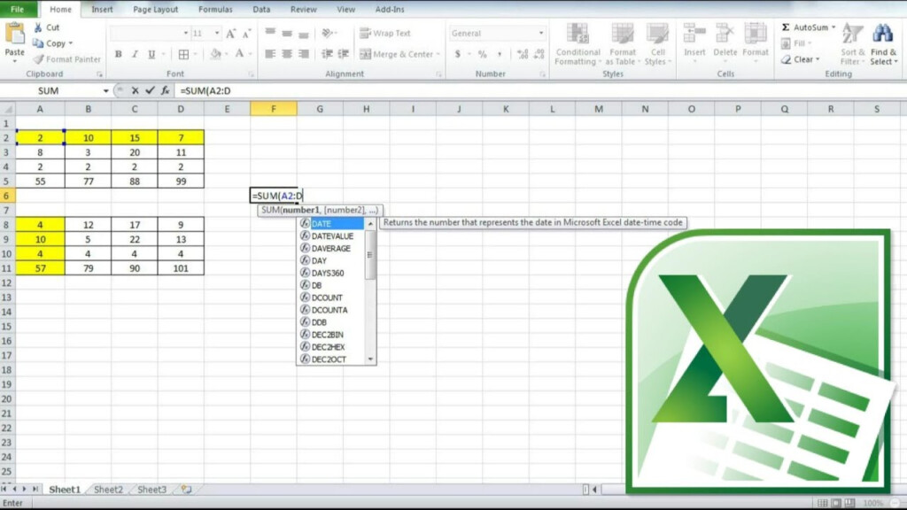 Sum A Column With A Row Using SUM Function In Excel Add Multiple 